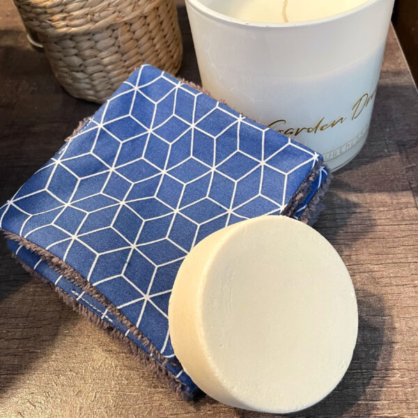 Lot de 8 cotons lavables imprimé géométrique bleu – Image 3